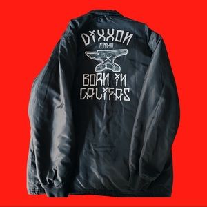 Dixxon flannel “born in califas” coaches jacket.